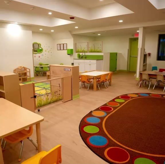 Classroom with a rainbow rug